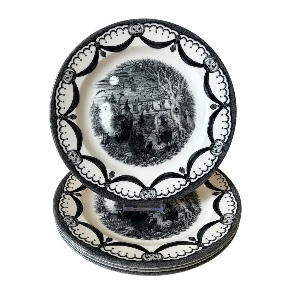 Royal Stafford Halloween Wicked Witch Dinner Plates 11in Porcelain Set of 4 New